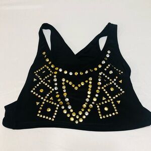 Crop top Gold silver heart Xoxo Studded back crisscross 
black. Large